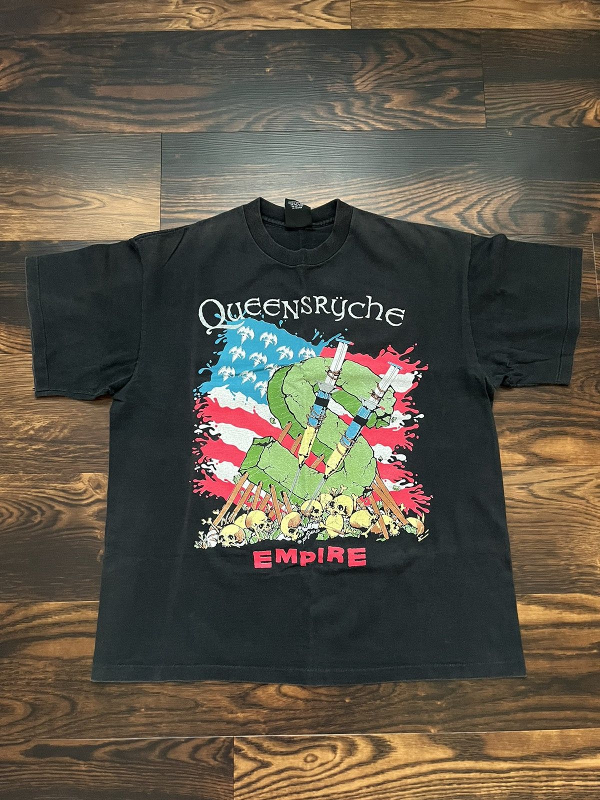 image of Band Tees x Tour Tee 1991 Queensrÿche Building Empires Pushead Shirt in Black, Men's (Size XL)