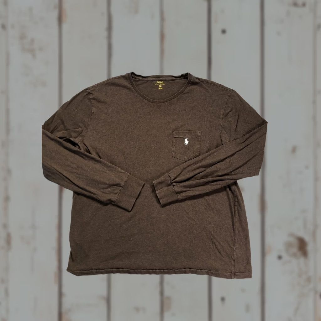 Polo Ralph Lauren Polo Ralph Lauren Shirt Mens XL Brown Long Sleeve Pocket Pony Logo Crewneck Size US XL / EU 56 / 4 - 1 Thumbnail