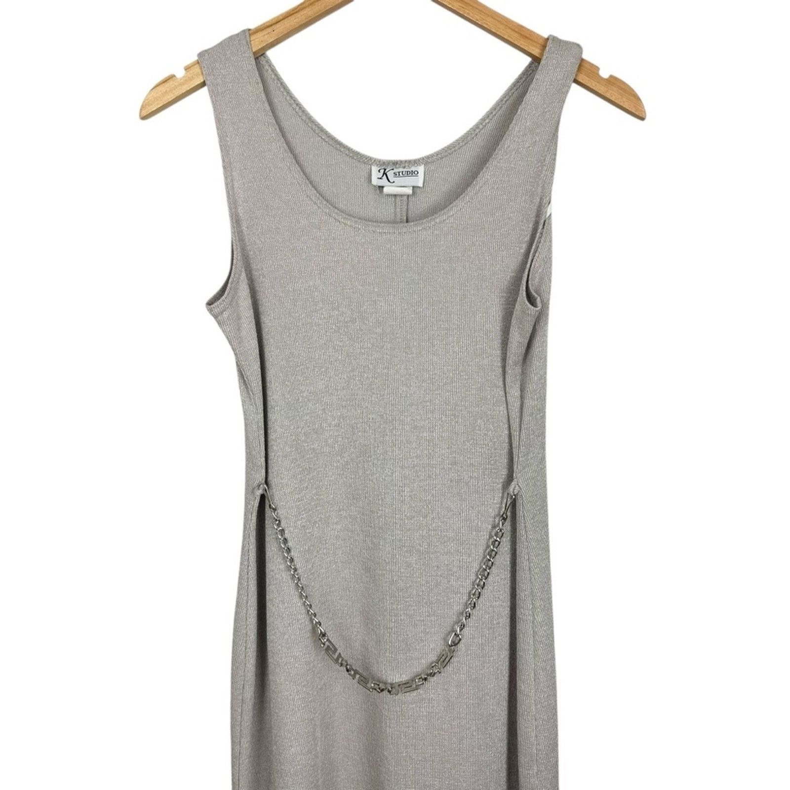 Other 90’s Scoop Neck Slip Midi Belted Chain Silver Dress Sz 8 Size M / US 6-8 / IT 42-44 - 7 Thumbnail