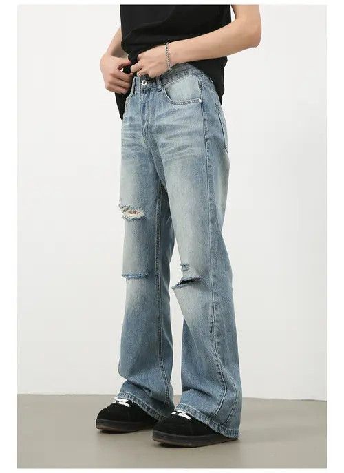 Hypebeast × Japanese Brand × Jean Ripped washed high street men's loose straight bootcut jeans Size US 32 / EU 48 - 4 Thumbnail