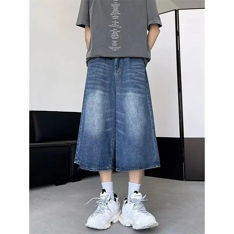 Japanese Brand Retro straight leg wide leg blue denim shorts Size US 32 / EU 48 - 1 Thumbnail