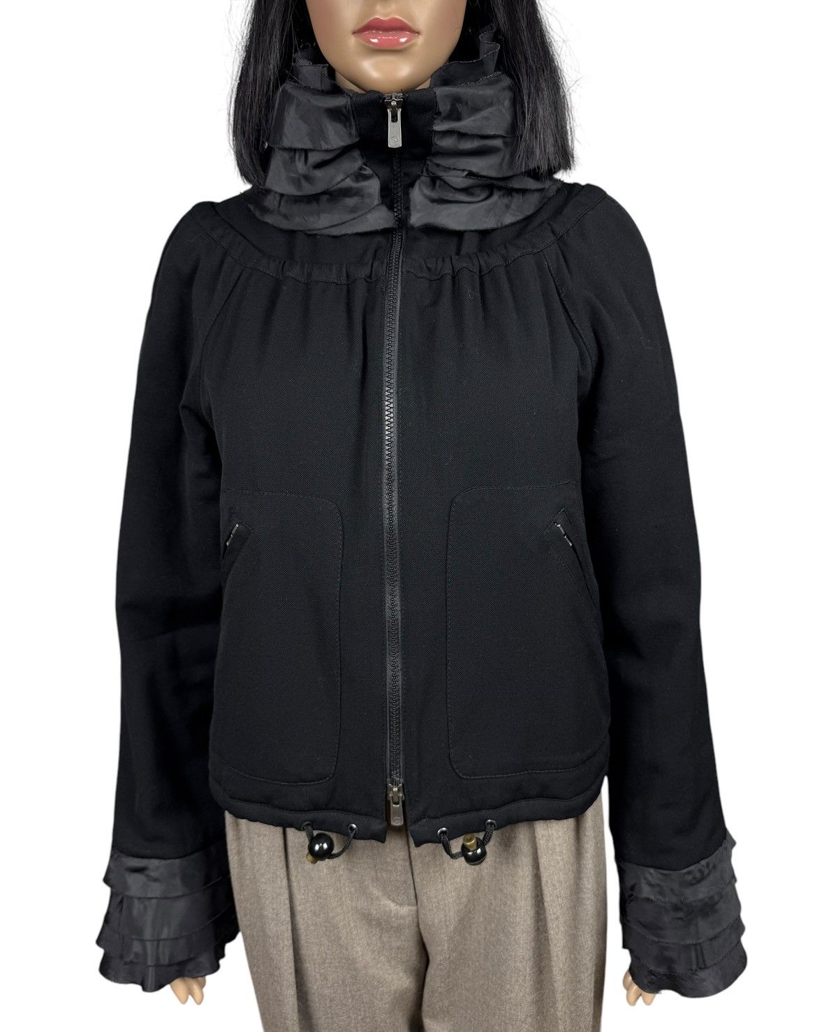 Armani Collezioni Armani Collezioni Wool Zip Jacket Ruffle Trim size IT42 Size M / US 6-8 / IT 42-44 - 2 Thumbnail
