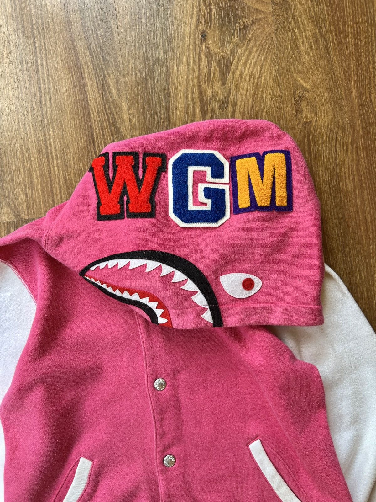Bape Rare Bape Shark Camo Varsity Jacket / Hoodie (Pink) Size S / US 4 / IT 40 - 4 Thumbnail