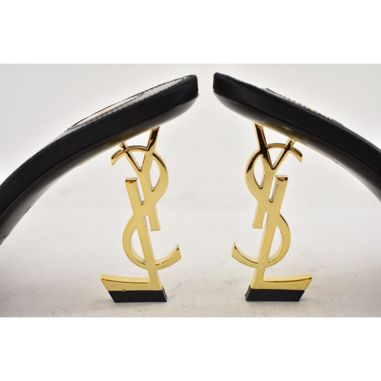 Yves Saint Laurent Saint Laurent Opyum 85 Sandal Black Satin Gold YSL Heel Size US 6.5 / IT 36.5 - 19 Thumbnail