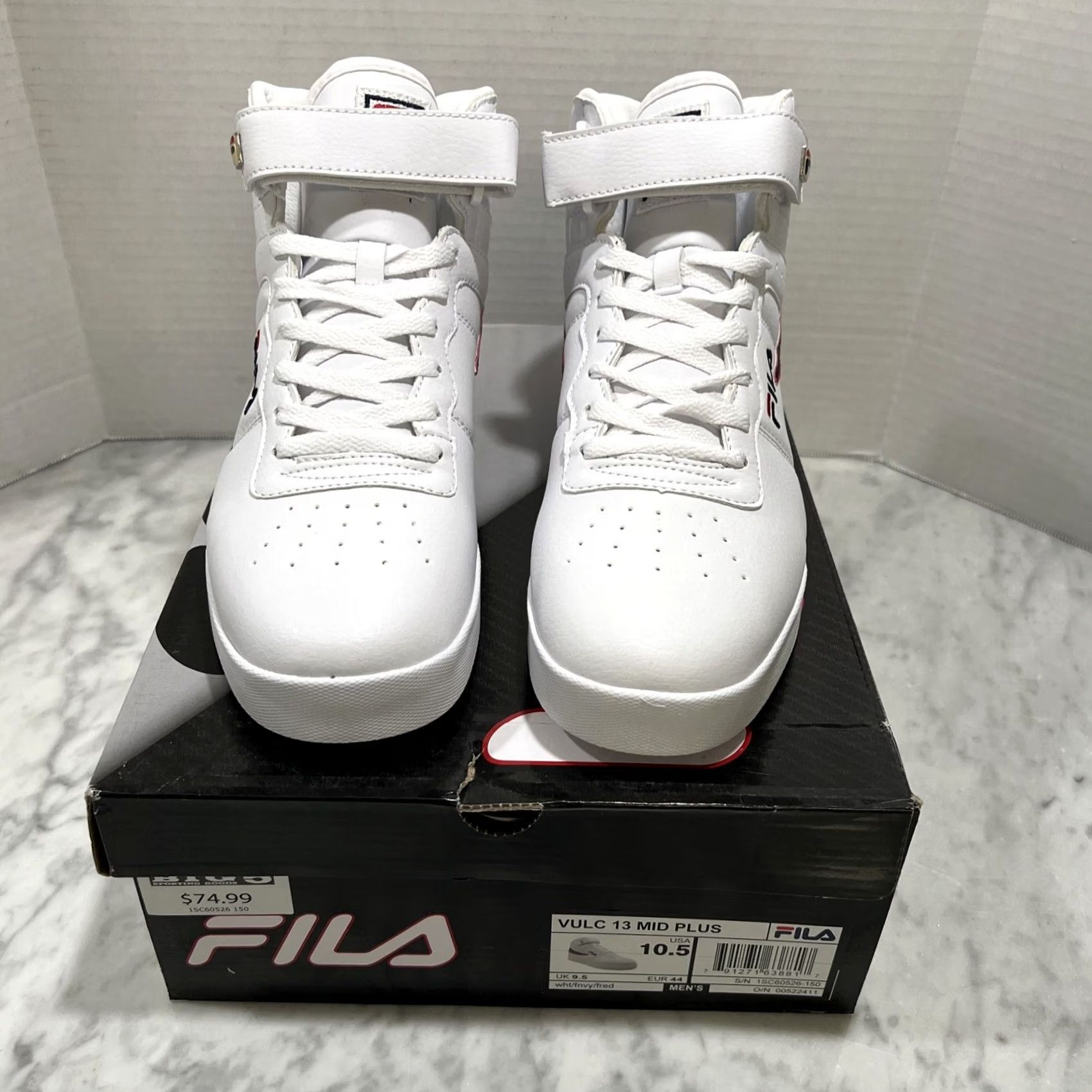 Fila FILA Sneaker Mens White Vulc Mid Plus Men New Box Navy Red Lace Hook Loop Logo Size US 10 / EU 43 - 5 Thumbnail