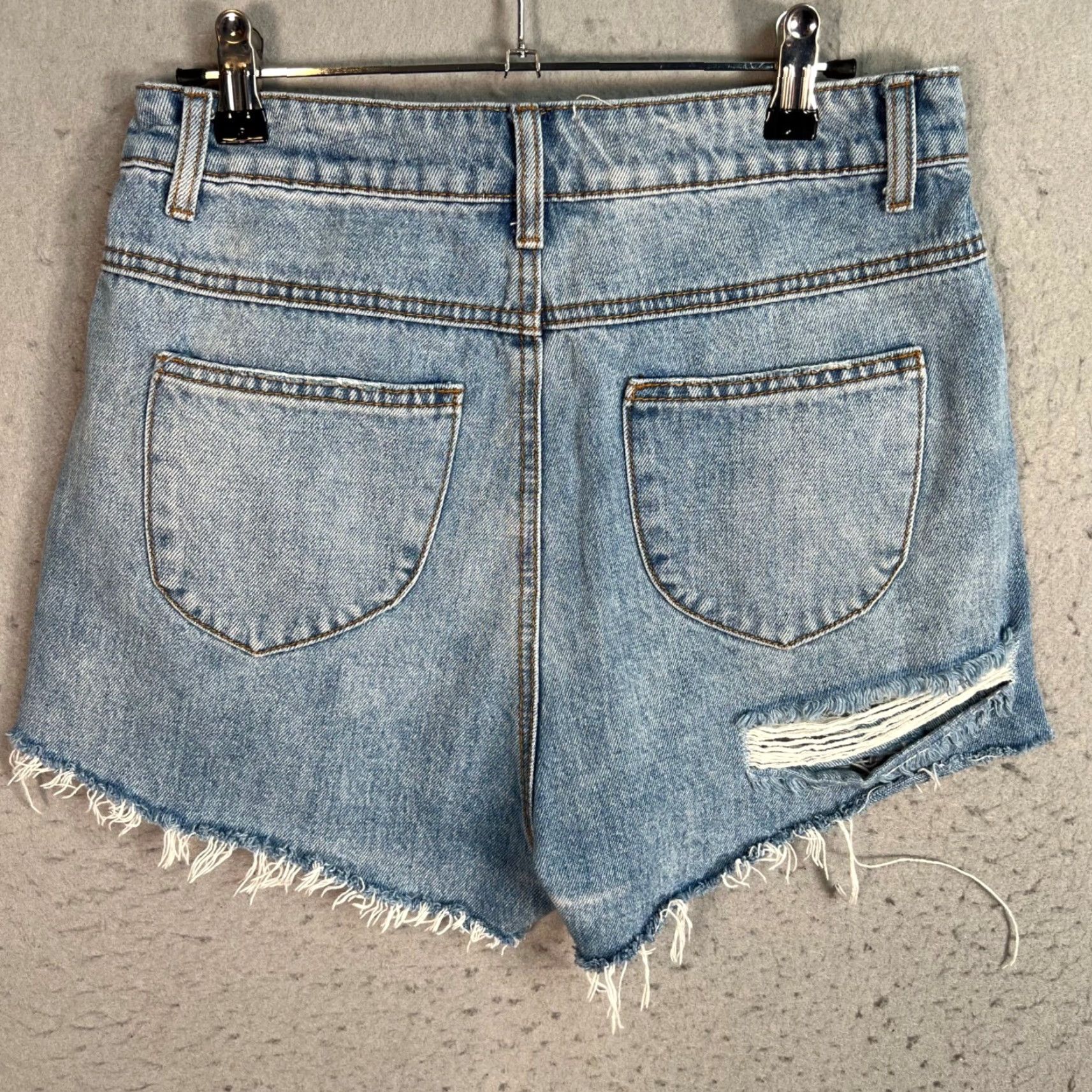 PRINCESS POLLY Princess Polly Womens Denim Shorts 100% Cotton Distressed Blue 2.5in Inseam Flat Front 5-Pocket Design High Rise Size 6 Summer Spring Womens Size 28" / US 6 / IT 42 - 2 Thumbnail
