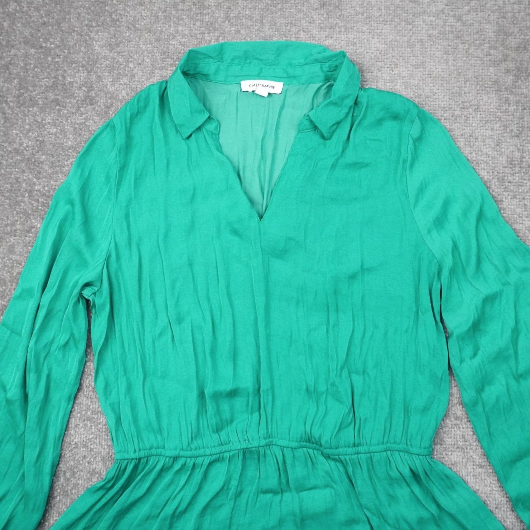 Vintage Calligraphie Blouse Womens Large Green Long Sleeve V Neck Flowy Tunic Size L / US 10 / IT 46 - 7 Thumbnail
