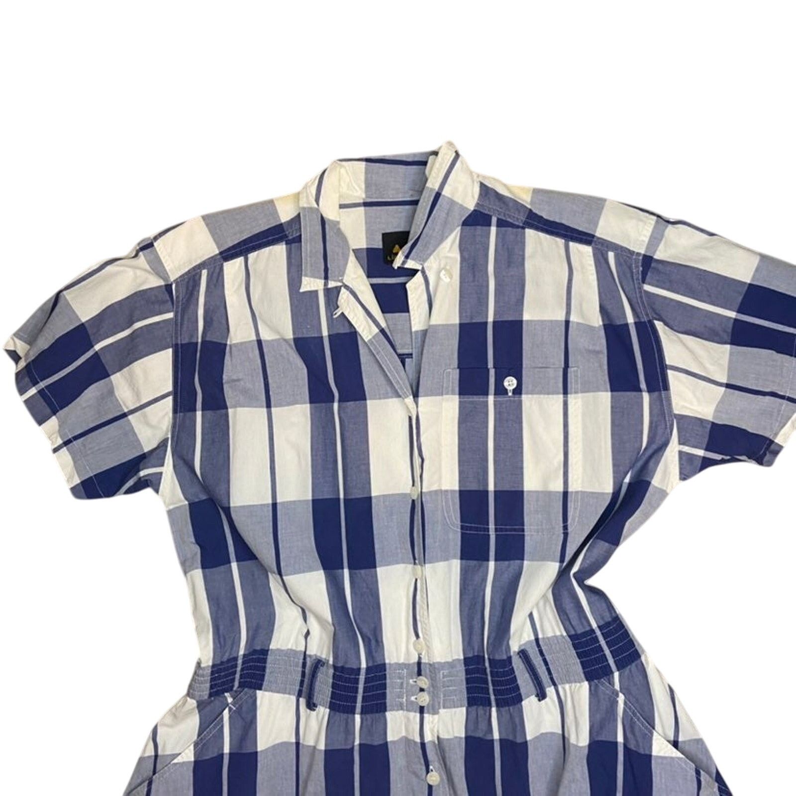 Liz Claiborne Vintage Liz Claiborne Picnic Blue Plaid Full Cotton Dress Size L / US 10 / IT 46 - 2 Thumbnail