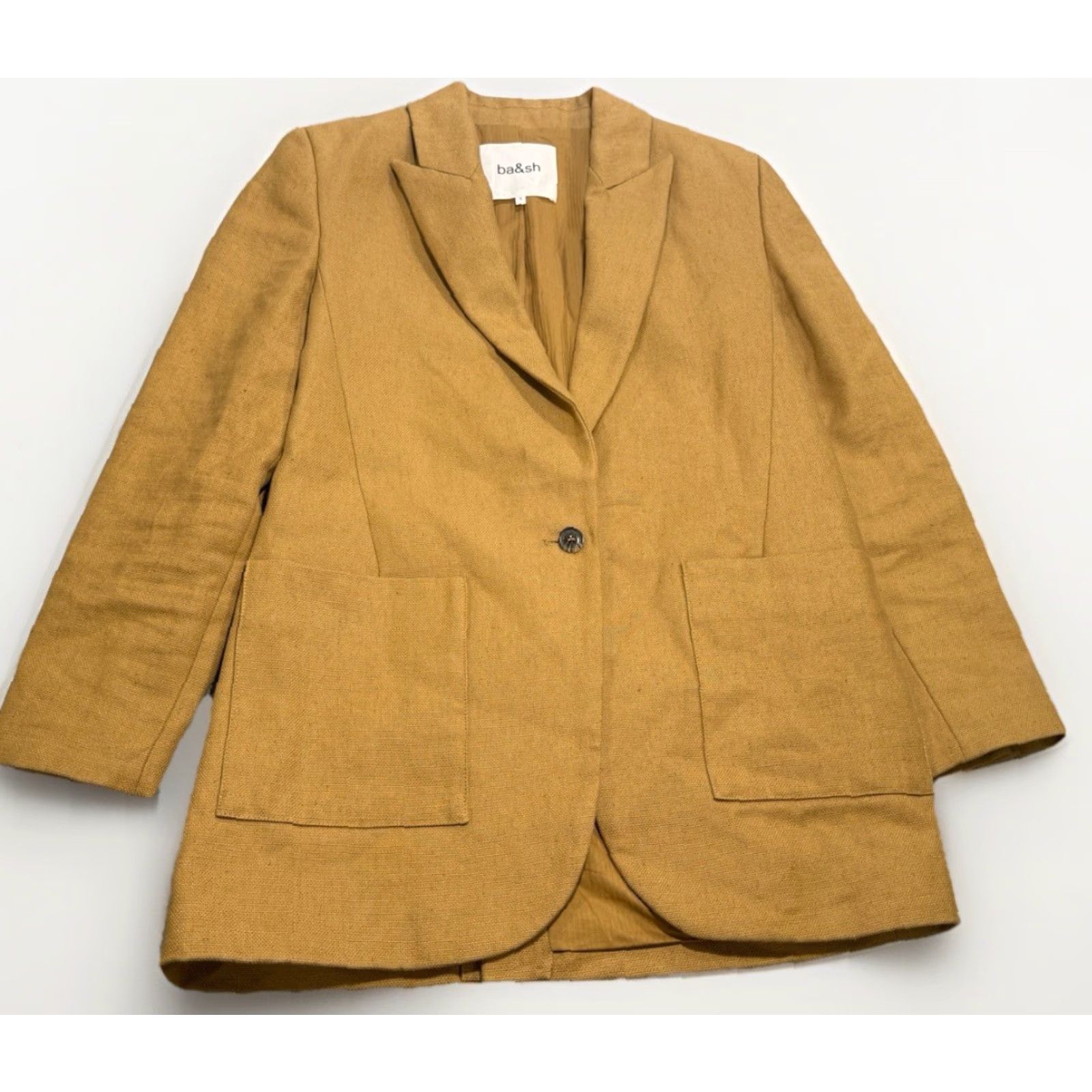 ba&sh ba&sh Jaiko Peak Lapel Linen-Blend Lady Jacket Blazer Camel US Sz 2 luxury Size XS / US 0-2 / IT 36-38 - 4 Thumbnail