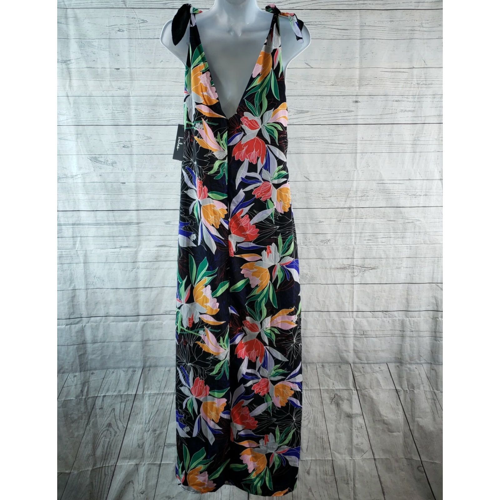 Lulus Lulus Beloved Becky Maxi Dress Tropical Floral V-Neck Sleeveless Sz S Black Pink Womens Size S / US 4 / IT 40 - 4 Thumbnail