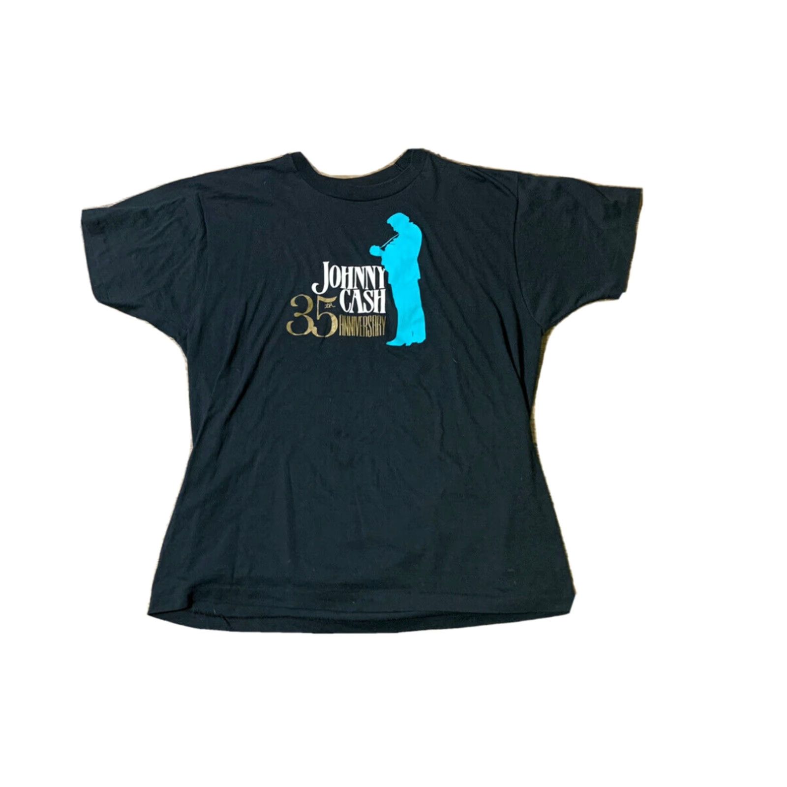 VINTAGE 80s Johnny Cash 35th Anniversary Single Stitch Black T Shirt Mens XL