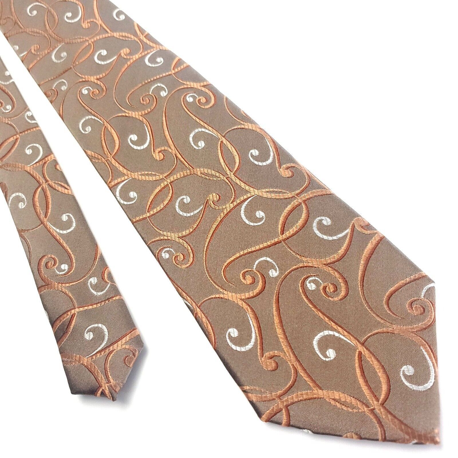 Van Heusen Van Heusen Brown Orange Silk Tie Woven Floral Size ONE SIZE - 1 Thumbnail