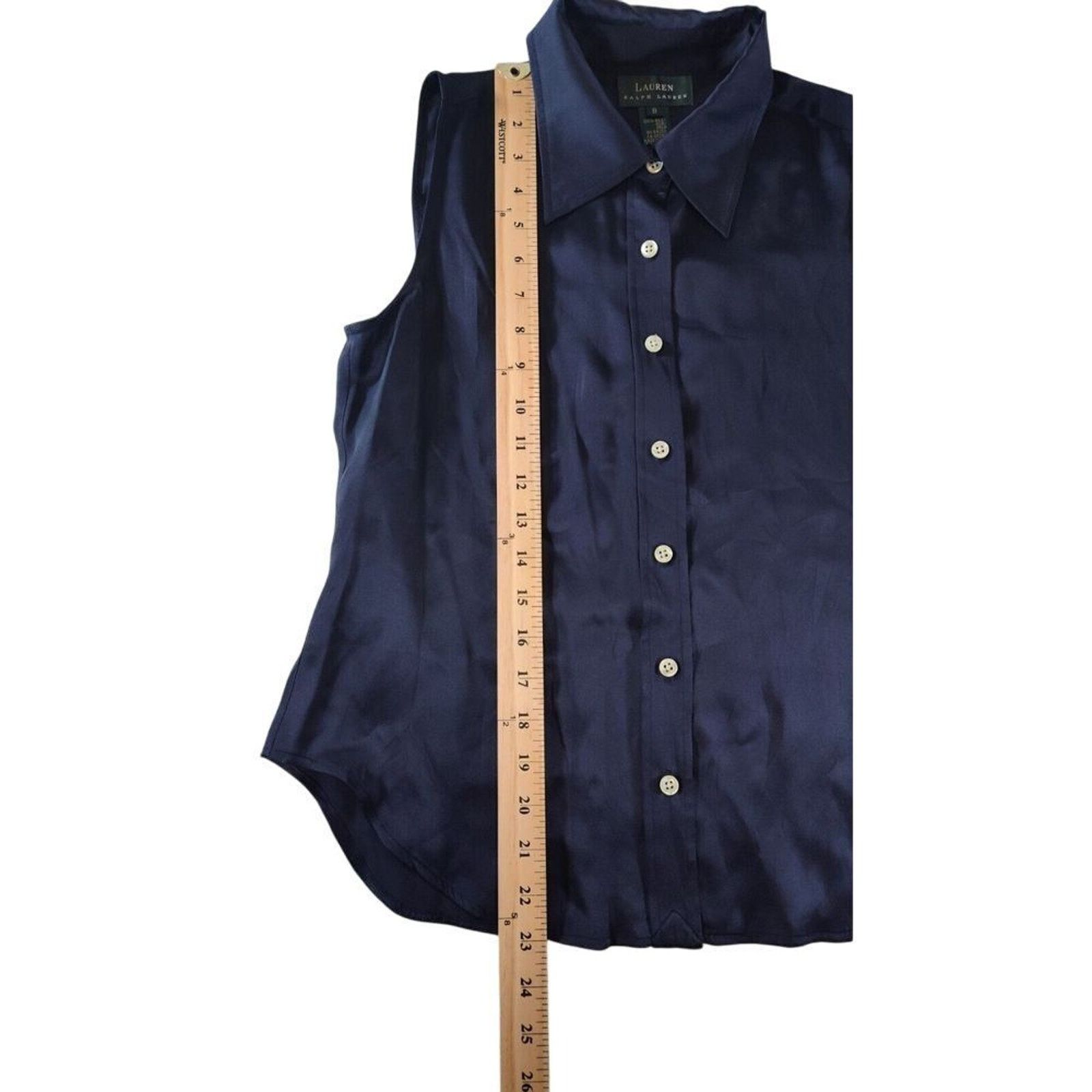 Lauren Ralph Lauren Vintage Lauren Ralph Lauren Button Top Blouse Silk Navy Blue Size M / US 6-8 / IT 42-44 - 3 Thumbnail
