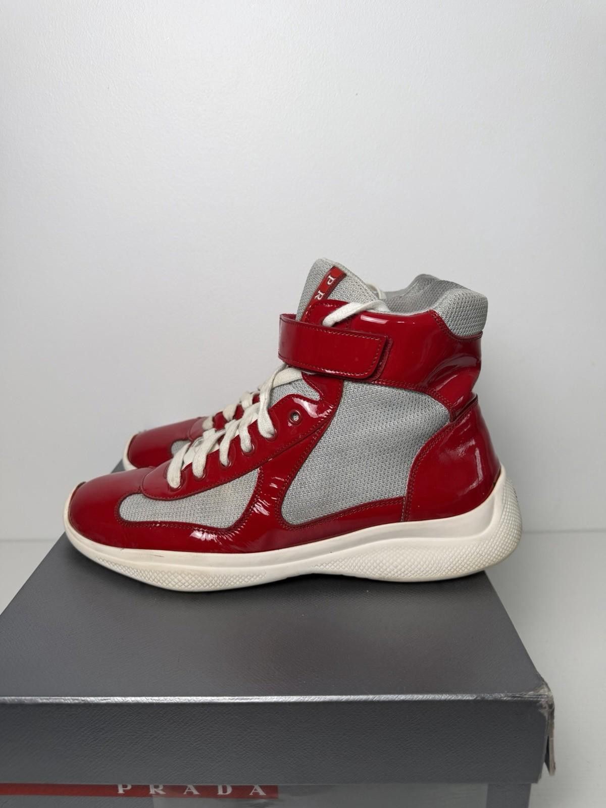 Prada Prada America’s Cup High Top Sneakers Red Silver Patent SZ 9 Size US 9 / EU 42 - 3 Thumbnail