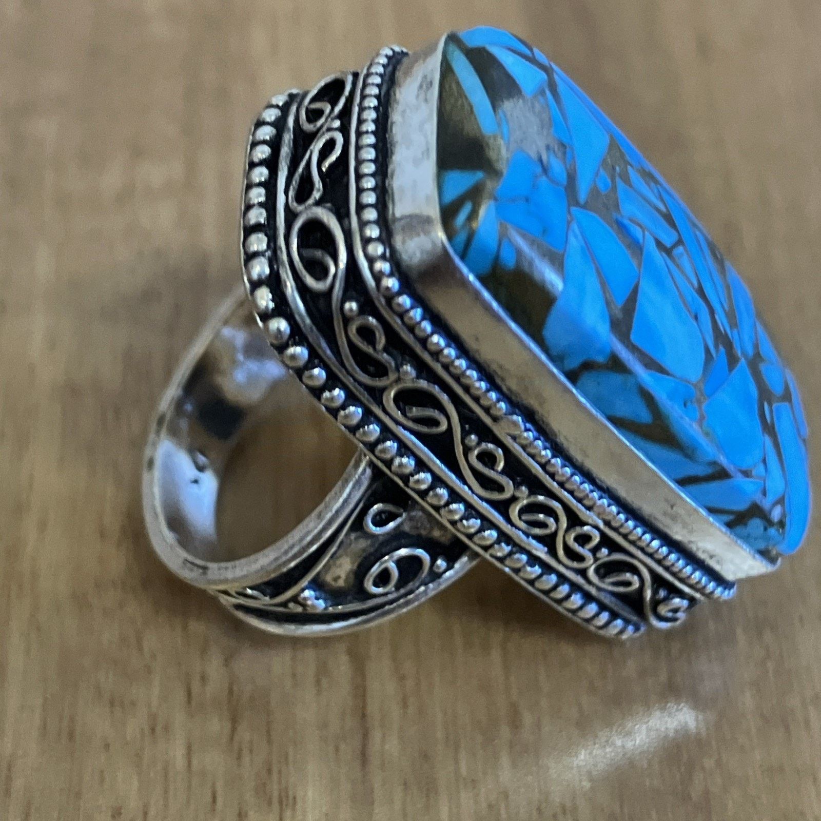 Handmade Blue Copper Turquoise Ring 925 Sterling Silver Southwestern Size ONE SIZE - 4 Thumbnail