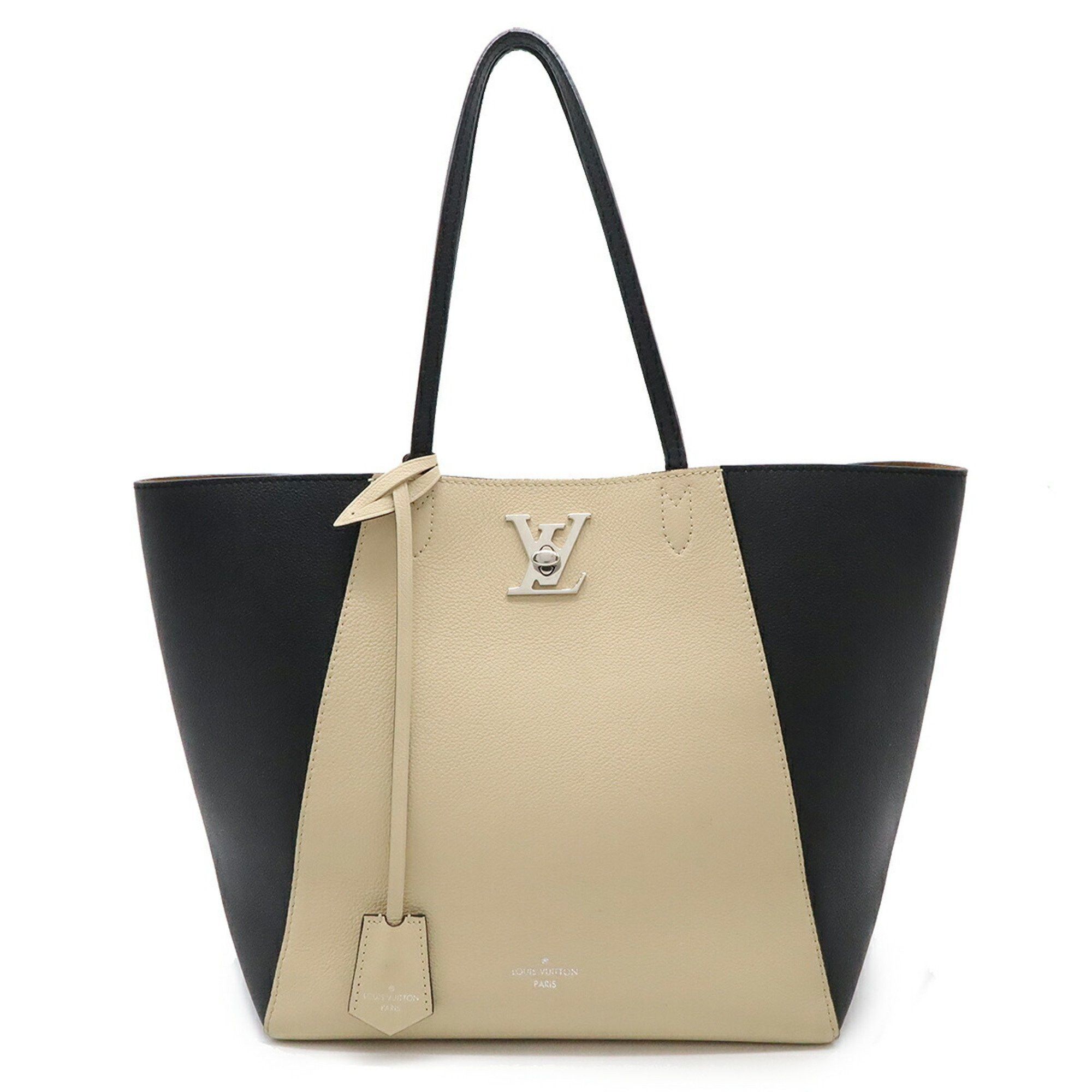 Louis Vuitton Lockme Cabas Tote Bag Shoulder Twist Lock Bicolor Vanille Noir M42289 in Beige, Women's