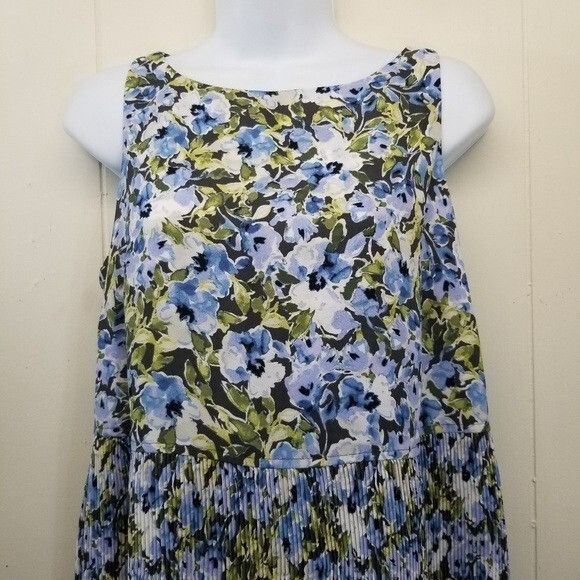 J. Jill J Jill PS Dress Blue Green Floral Pleated Easter Garden Slee Size S / US 4 / IT 40 - 4 Thumbnail