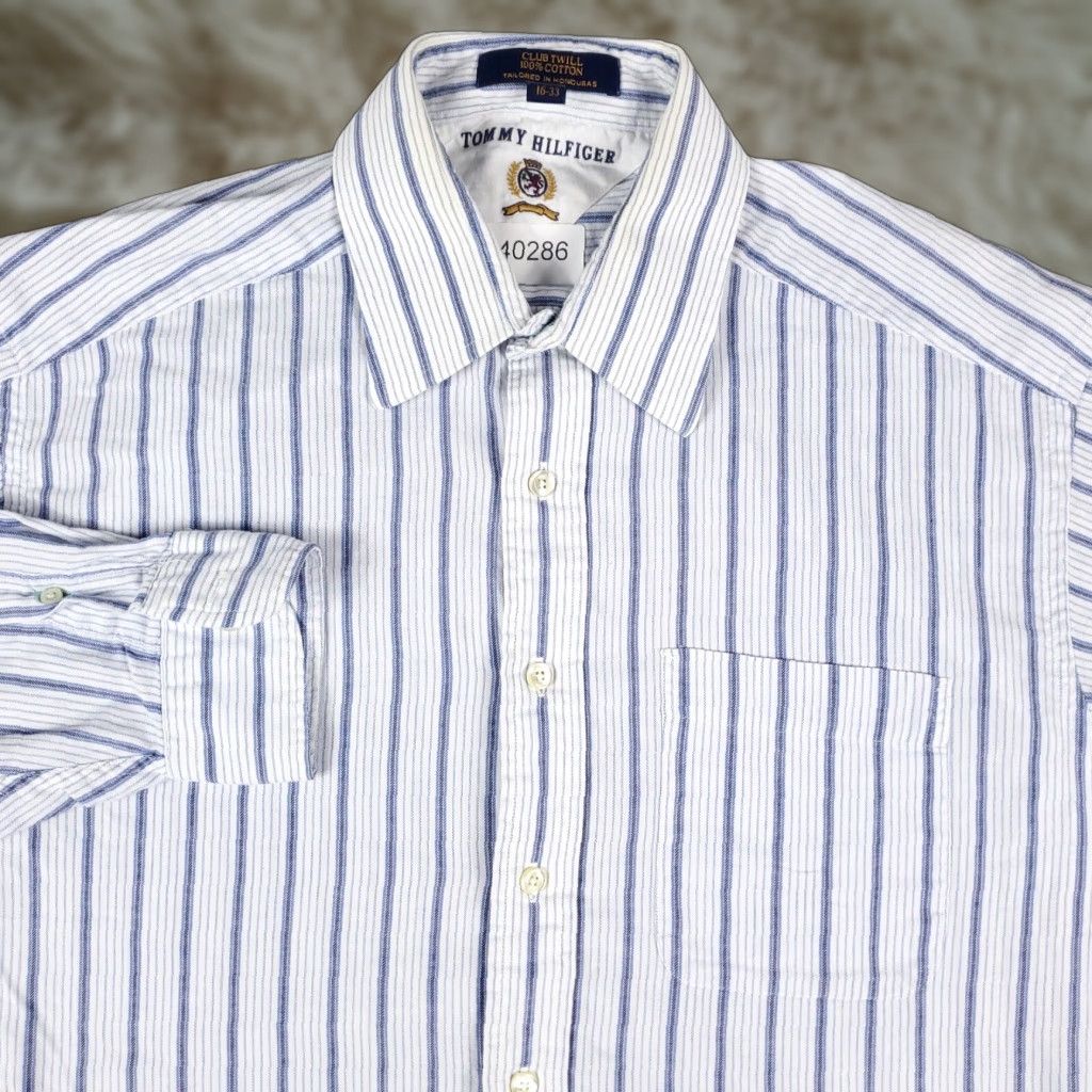 Tommy Hilfiger Tommy Hilfiger Shirt Men 16 Blue Dress Shirt Long Sleeve Button Up 100% Cotton Classic Mens Size 42R - 1 Thumbnail
