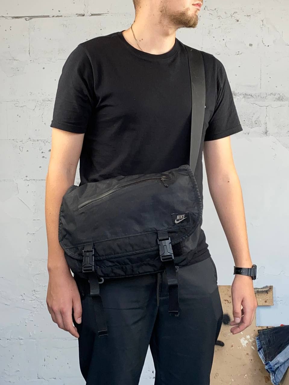 Nike × Vintage Vintage 90s Nike Should Bag Swoosh Drill Black Blockcore Size ONE SIZE - 5 Thumbnail