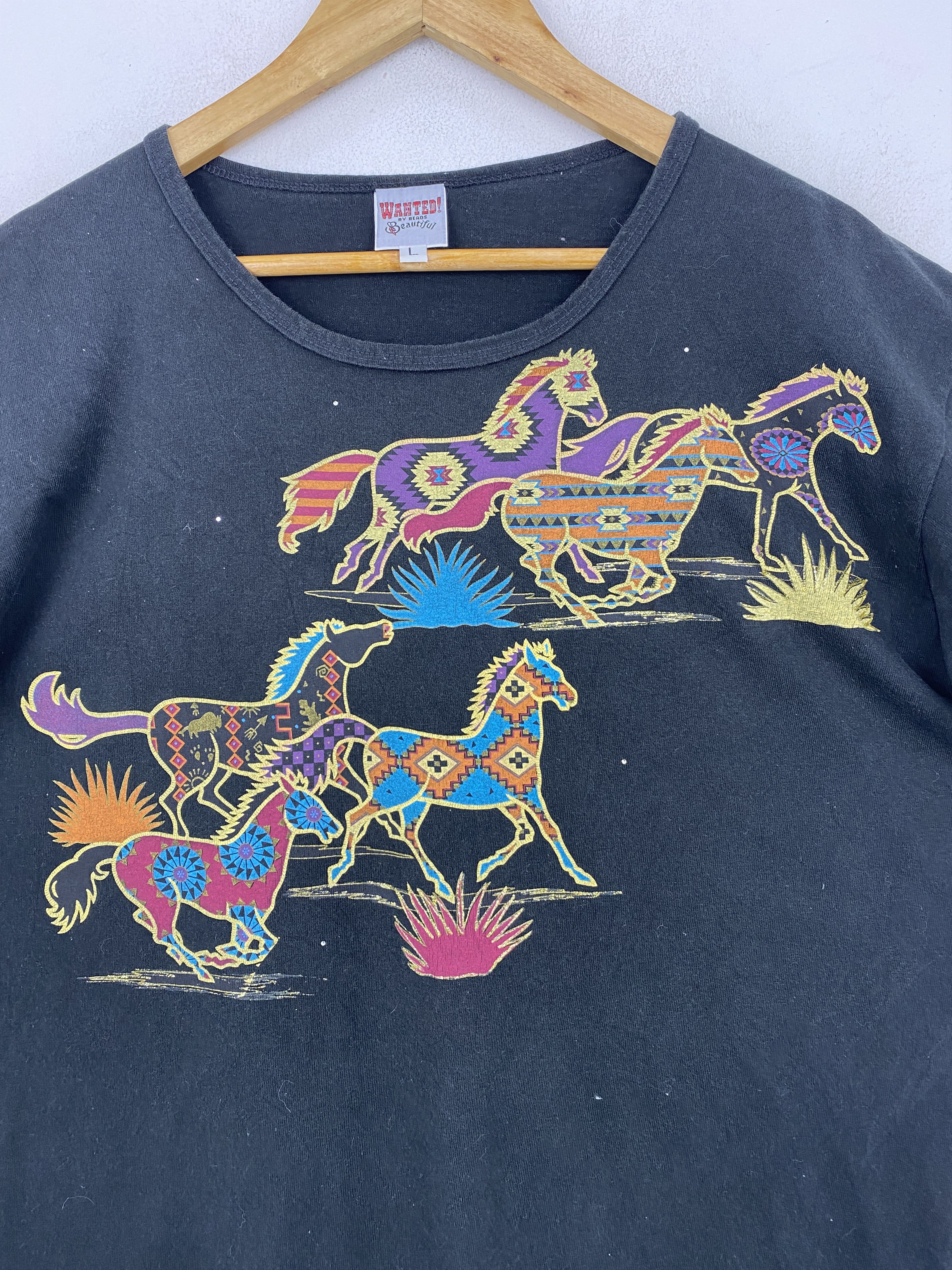 Other Vintage 90s Single Stitch Horses Graphic Tee TA0544 Size US L / EU 52-54 / 3 - 8 Thumbnail