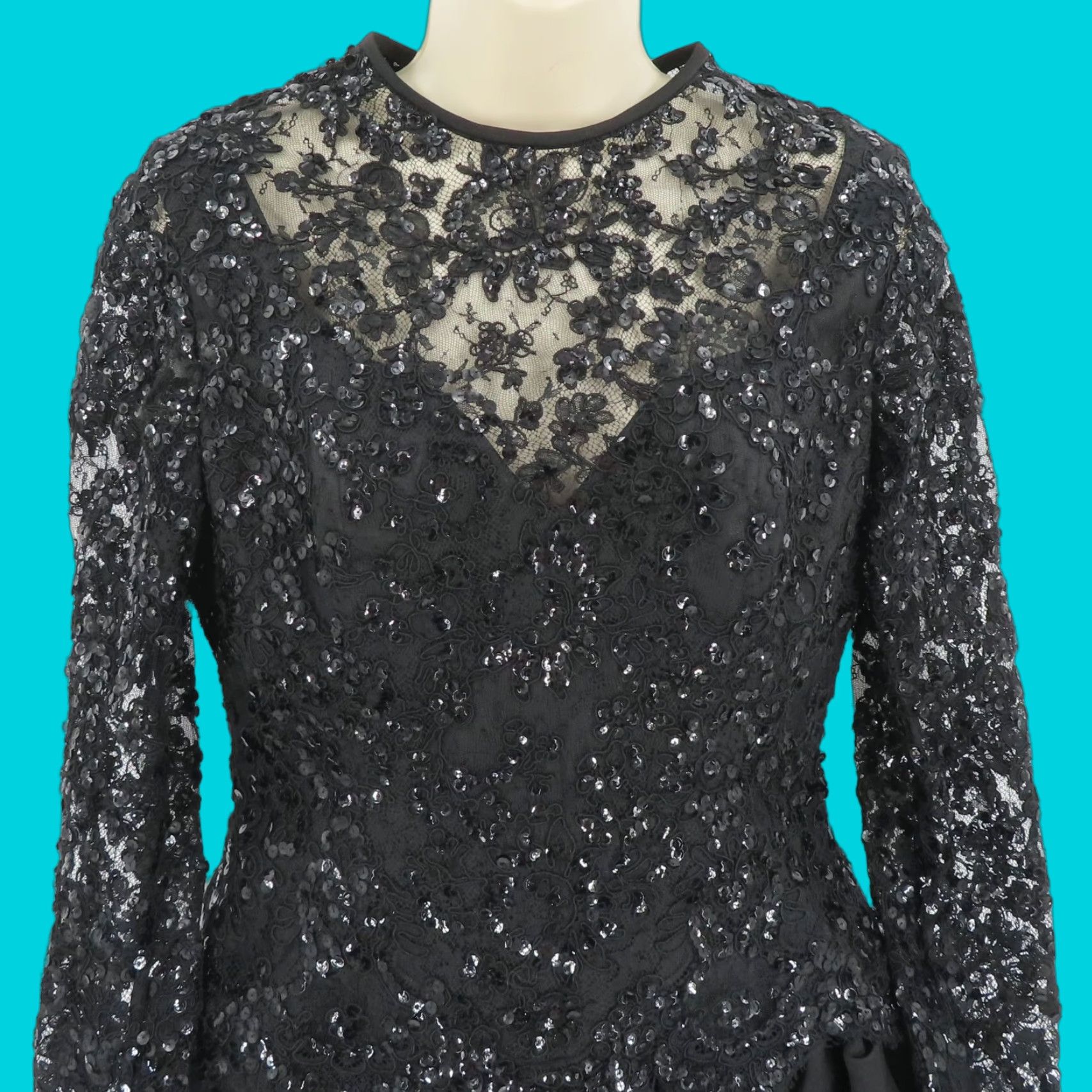 Vintage Joanna Mastroianni Dress Women 8 Black Lace Sequin Long Sleeve Gothic A-Line Short Dress Cocktail Party/Cocktail Gel? Size M / US 6-8 / IT 42-44 - 1 Thumbnail