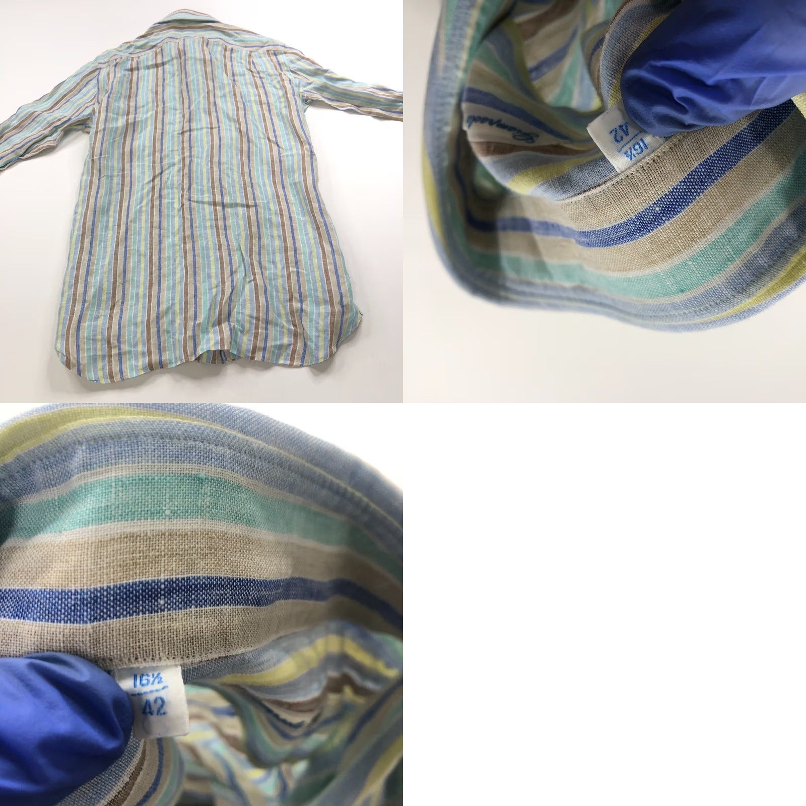 Vintage Giampaolo 16.5/36 Linen Cotton Button Long Sleeve Striped Casual Shirt Green Size US XL / EU 56 / 4 - 8 Thumbnail