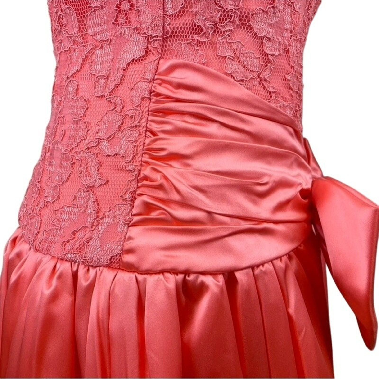 Vintage 80s SCARLETT NITE Womens Dress (8) Pink Lace Satin Mini Size M / US 6-8 / IT 42-44 - 5 Thumbnail