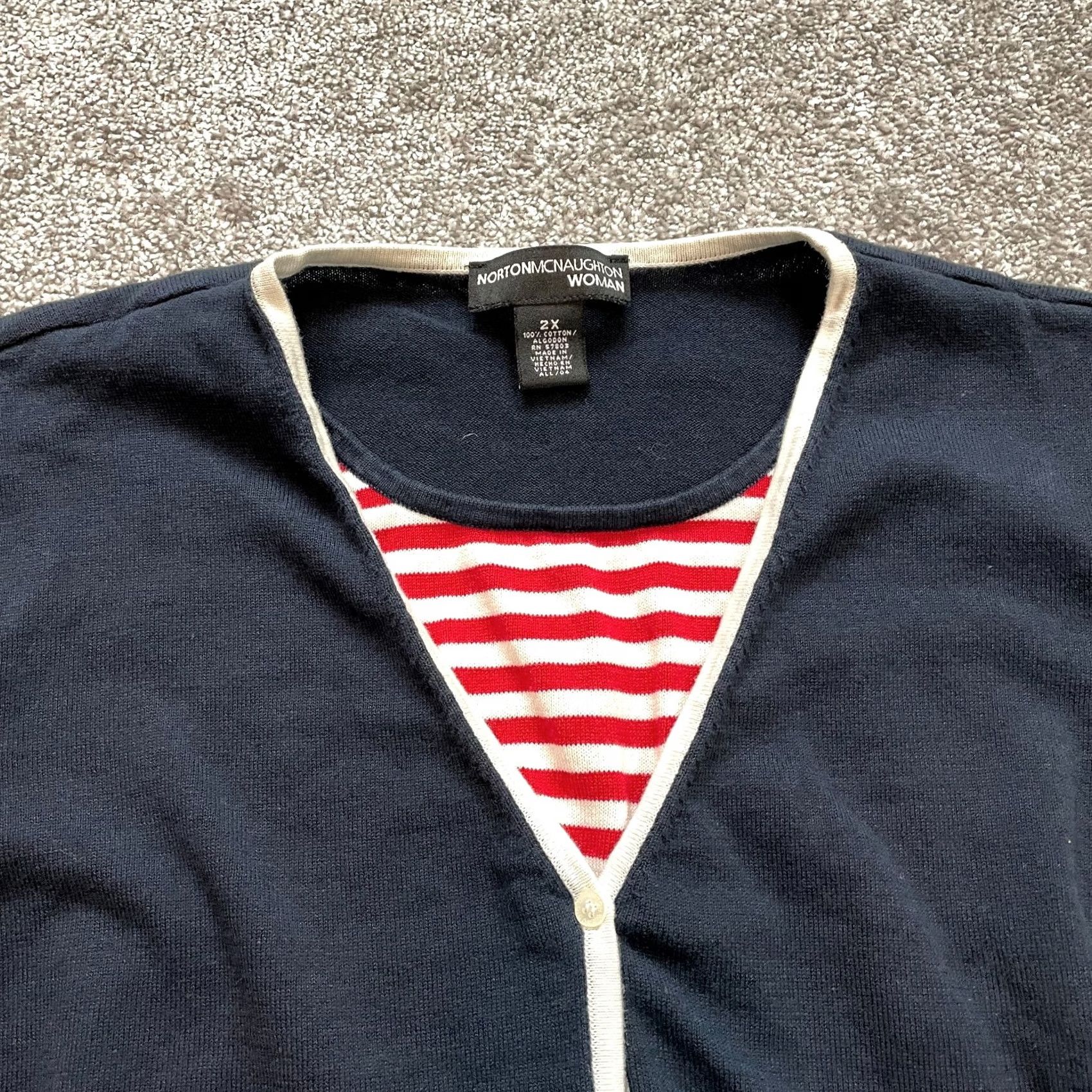 Vintage Norton McNaughton Sweater Short Sleeve Womens 2X Navy Blue Red Striped Combo Top Size XXL / US 16-18 / IT 52-54 - 3 Thumbnail