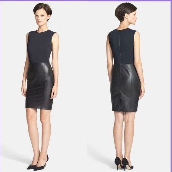 Vince Vince Sleeveless Leather Ponte Combo Sheath Dress Black Size Size XS / US 0-2 / IT 36-38 - 16 Thumbnail