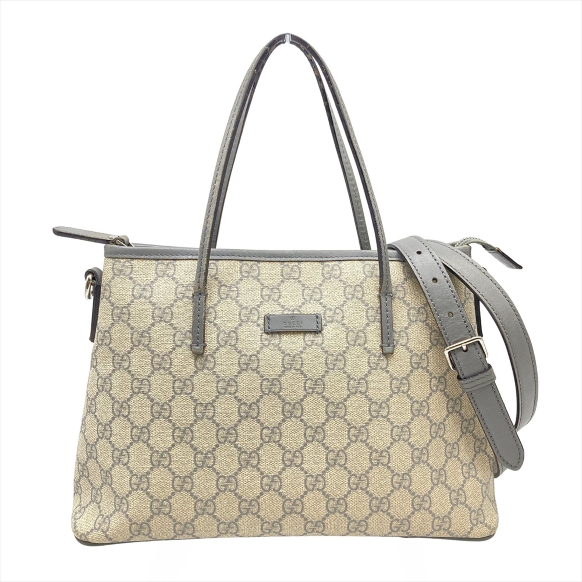 Gucci 2-Way Tote Bag, GG Supreme Canvas And Leather, Gray With Silver Hardware, 353440, Women's in Grey