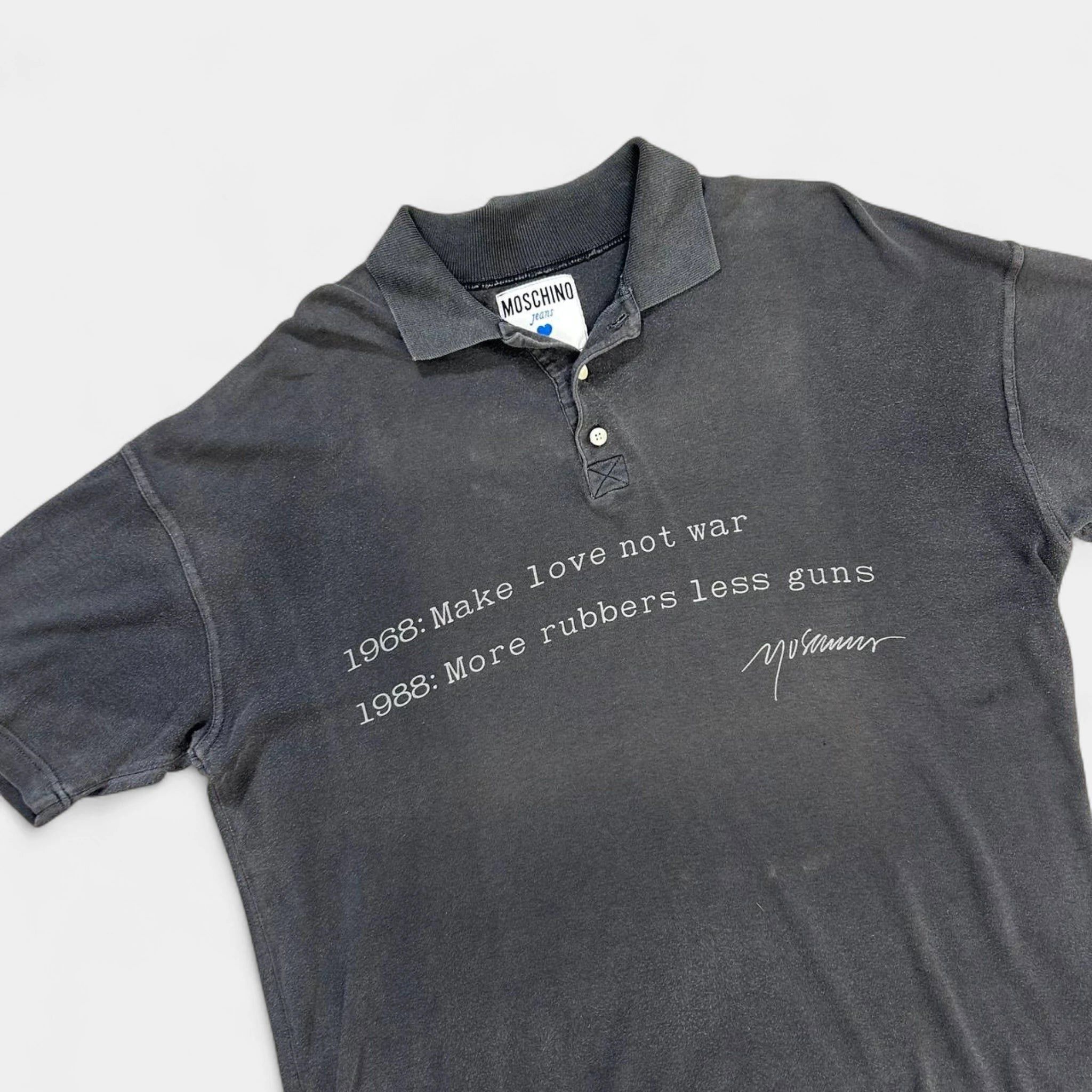 Moschino Moschino Vintage Grey Washed Graphic Polo Size US XL / EU 56 / 4 - 1 Thumbnail