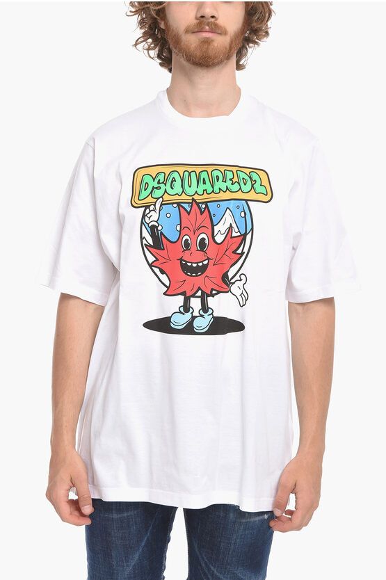 Image of Dsquared2 Crew Neck Snowglobe Cotton T-Shirt in White, Men's (Size XL)