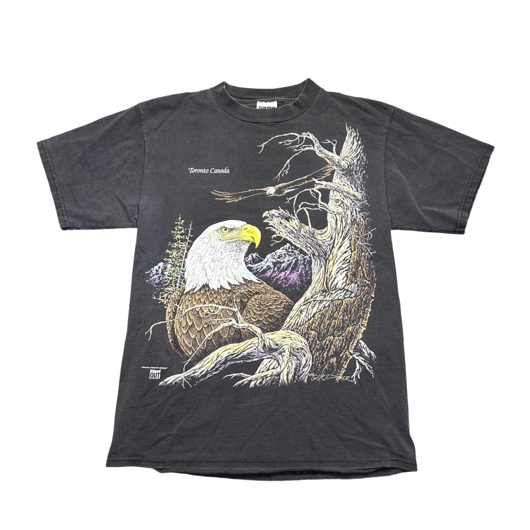 Tultex VINTAGE Bald Eagle AOP T Shirt Tultex Large Toronto Canada USA Made Shirt Mens L Black 90s Outdoor Animals Graphic Print USA Made Size US L / EU 52-54 / 3 - 2 Thumbnail
