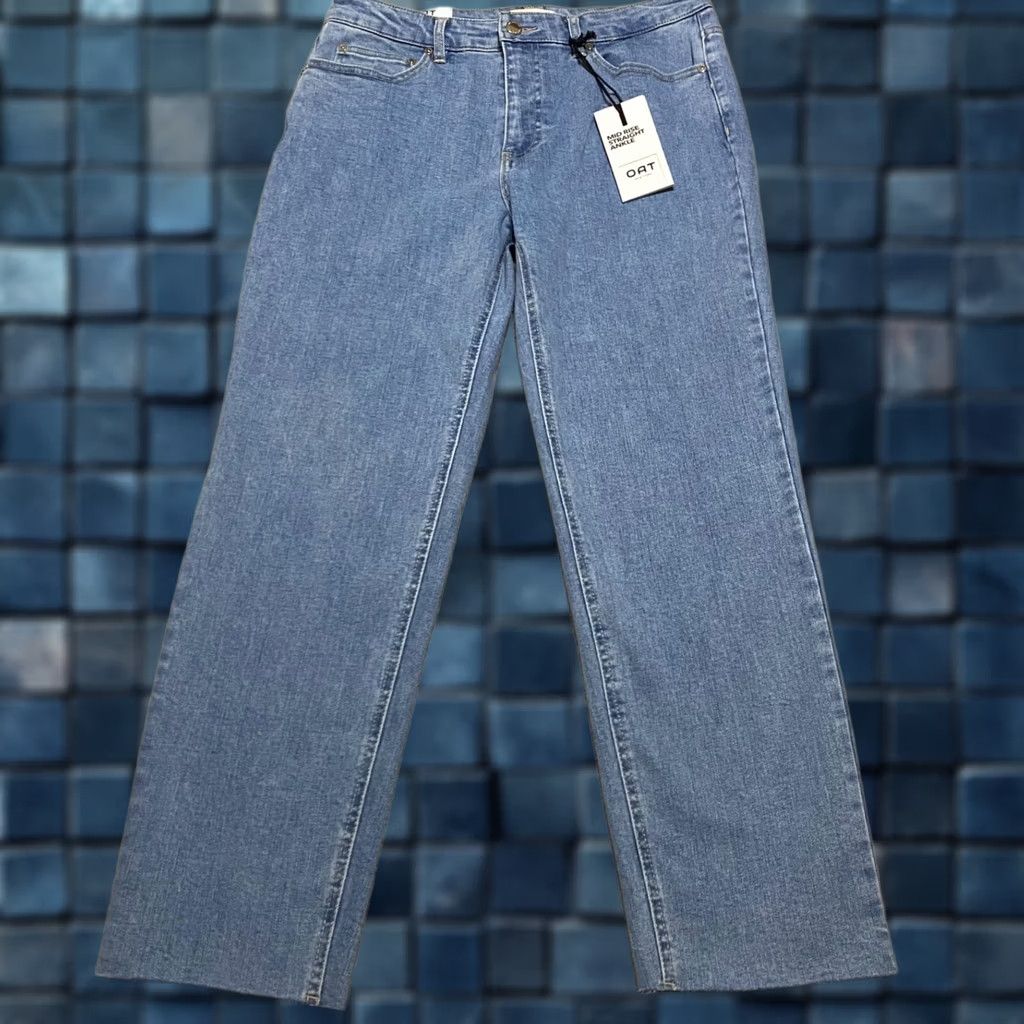 Denime OAT New York Womens Jeans Blue Denim Medium Wash Straight Raw Hem sz 10 Size 32" / US 10 / IT 46 - 1 Thumbnail