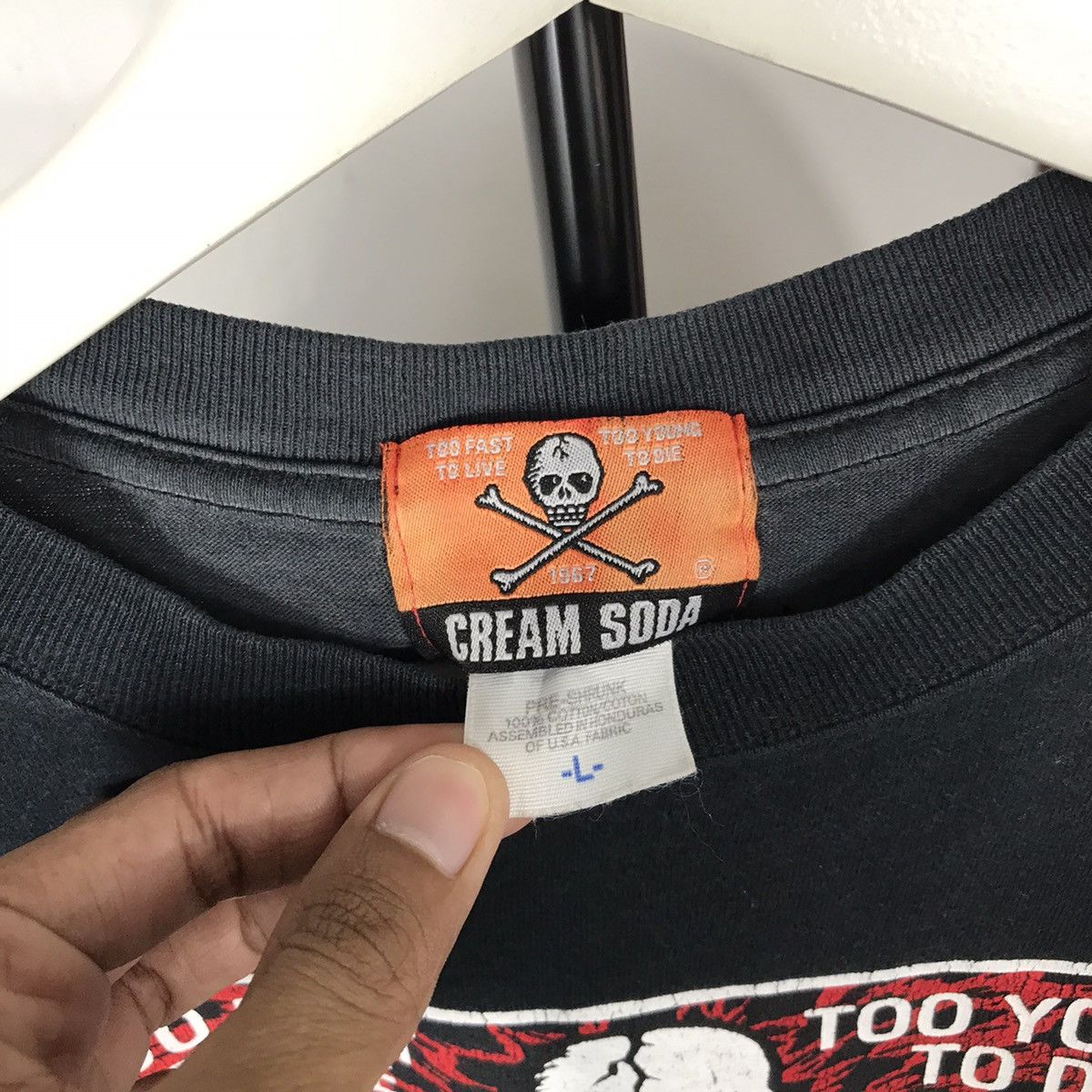 Le Grande Bleu (L.G.B.) Rare SKULL logo VINTAGE CREAM SODA YOUNG PARADISE RINGER TEE Size US L / EU 52-54 / 3 - 5 Thumbnail
