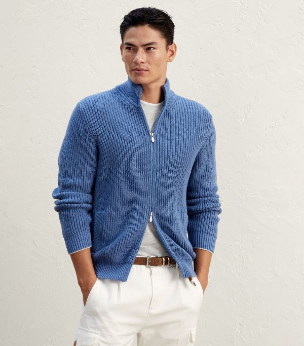 image of Brunello Cucinelli O1W1Db10524 Cardigans In Blue, Men's (Size XL)