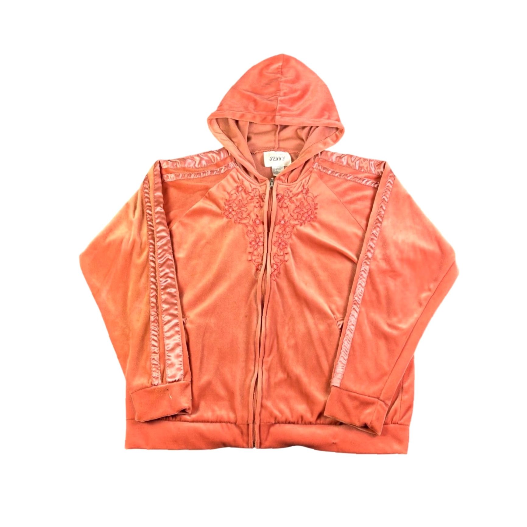 Vintage VINTAGE Jenny Hoodie Full Zip Velour Embroidered Beaded Raglan Sleeve Womens L Orange 90s Y2K Casual Activewear Trench? Size L / US 10 / IT 46 - 2 Thumbnail