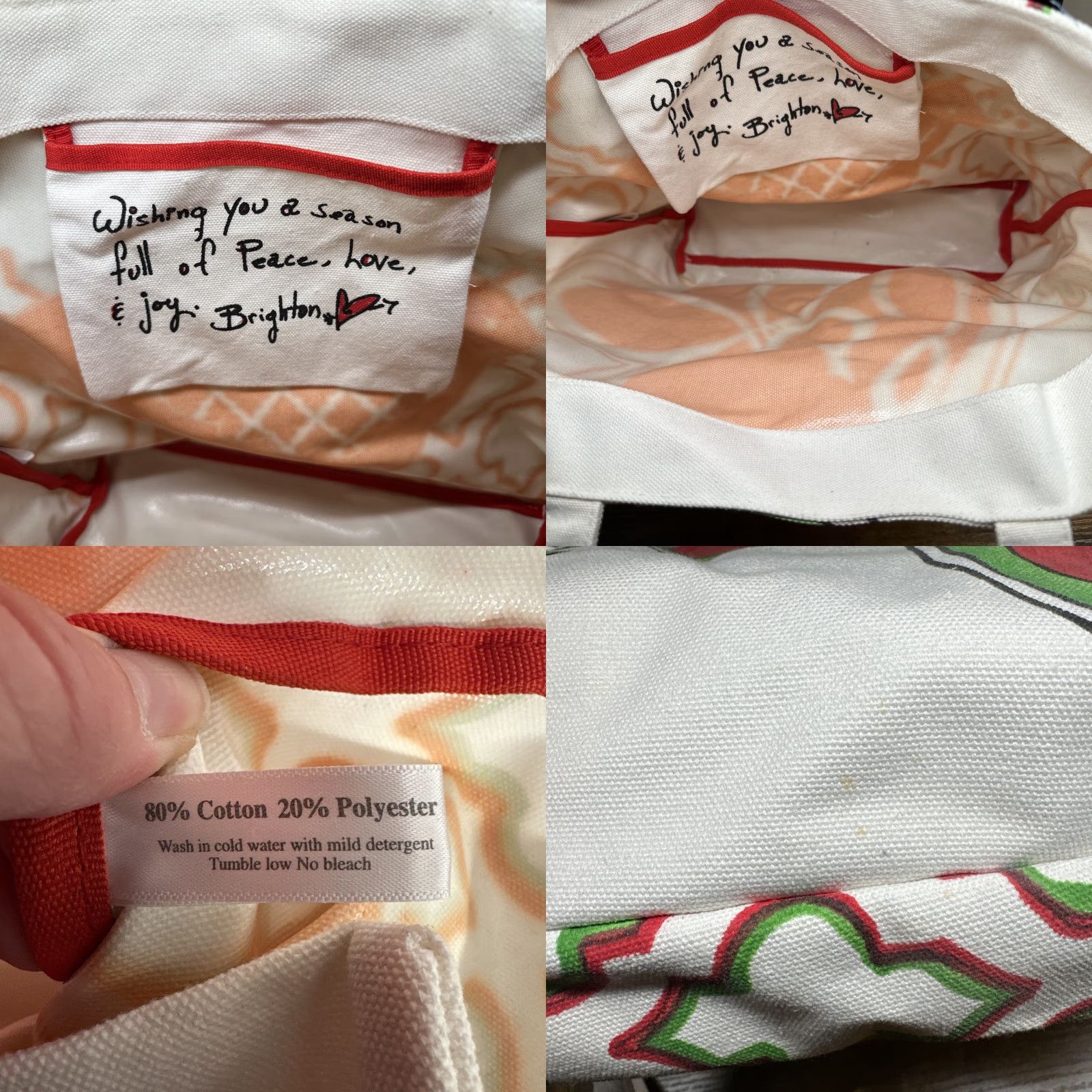 Brighton Brighton Love And Joy Canvas Tote Bag Red Bird Christmas Holly Inside Coated Tote Women Medium Multicolor Handles White Lining Holiday Pattern Size M / US 6-8 / IT 42-44 - 8 Thumbnail