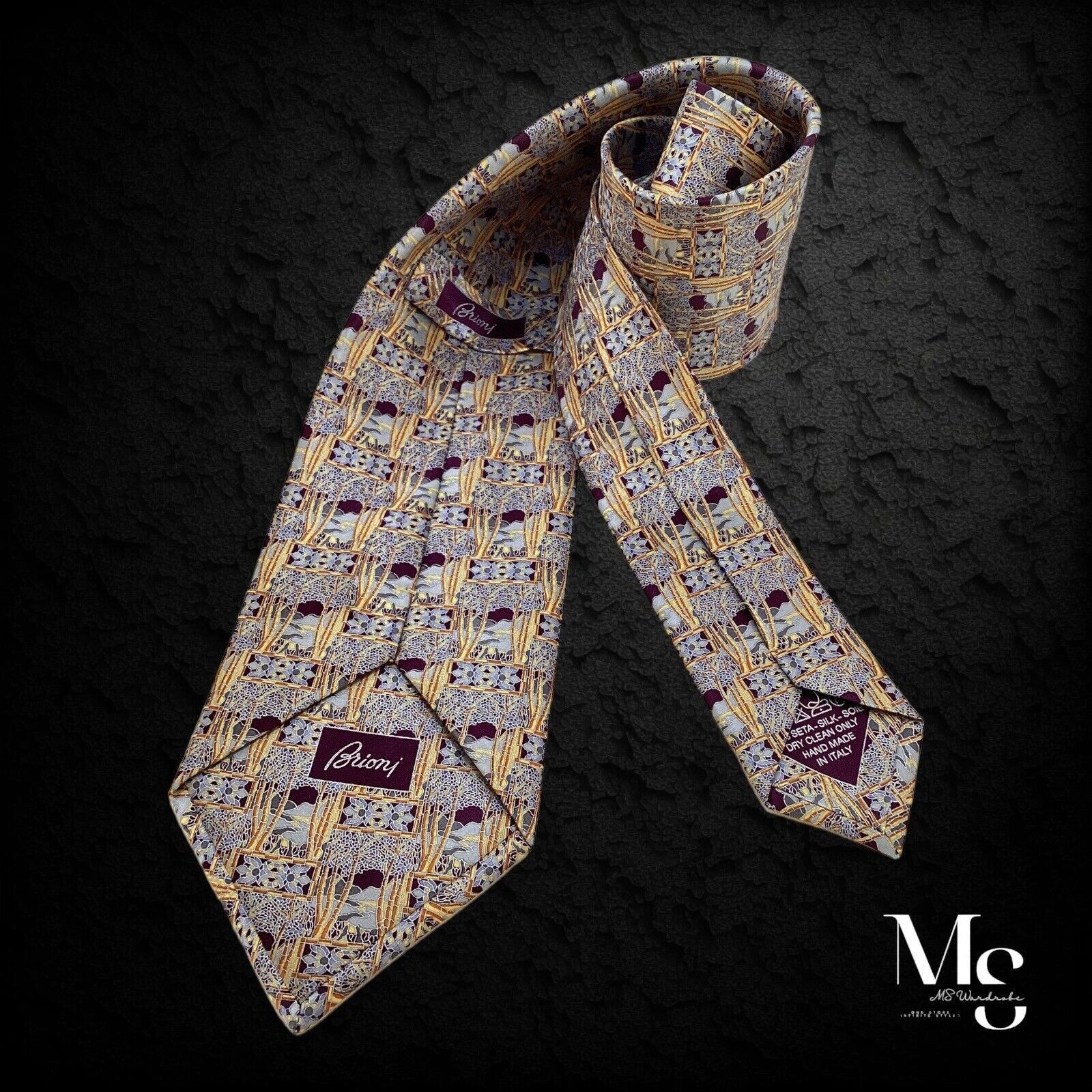 Brioni BRIONI Purple Tree Print Silk Tie Hand Made In Italy W: 3.9" Size ONE SIZE - 3 Thumbnail