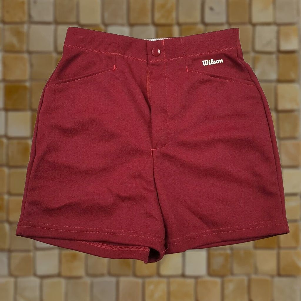 Wilson VINTAGE Wilson Sportswear WOMEN Track Shorts M Maroon 80s Retro 24" Waist Athletic Polyester Red 80s 1985 VTG Tags Included Size 42" / US 20 - 1 Thumbnail