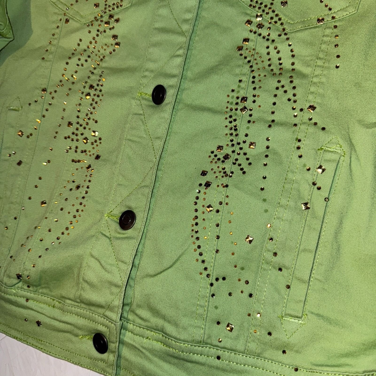 Other Distinct Green Tiger Zebra Denim Jean Jacket - M Rhinestones Size M / US 6-8 / IT 42-44 - 3 Thumbnail