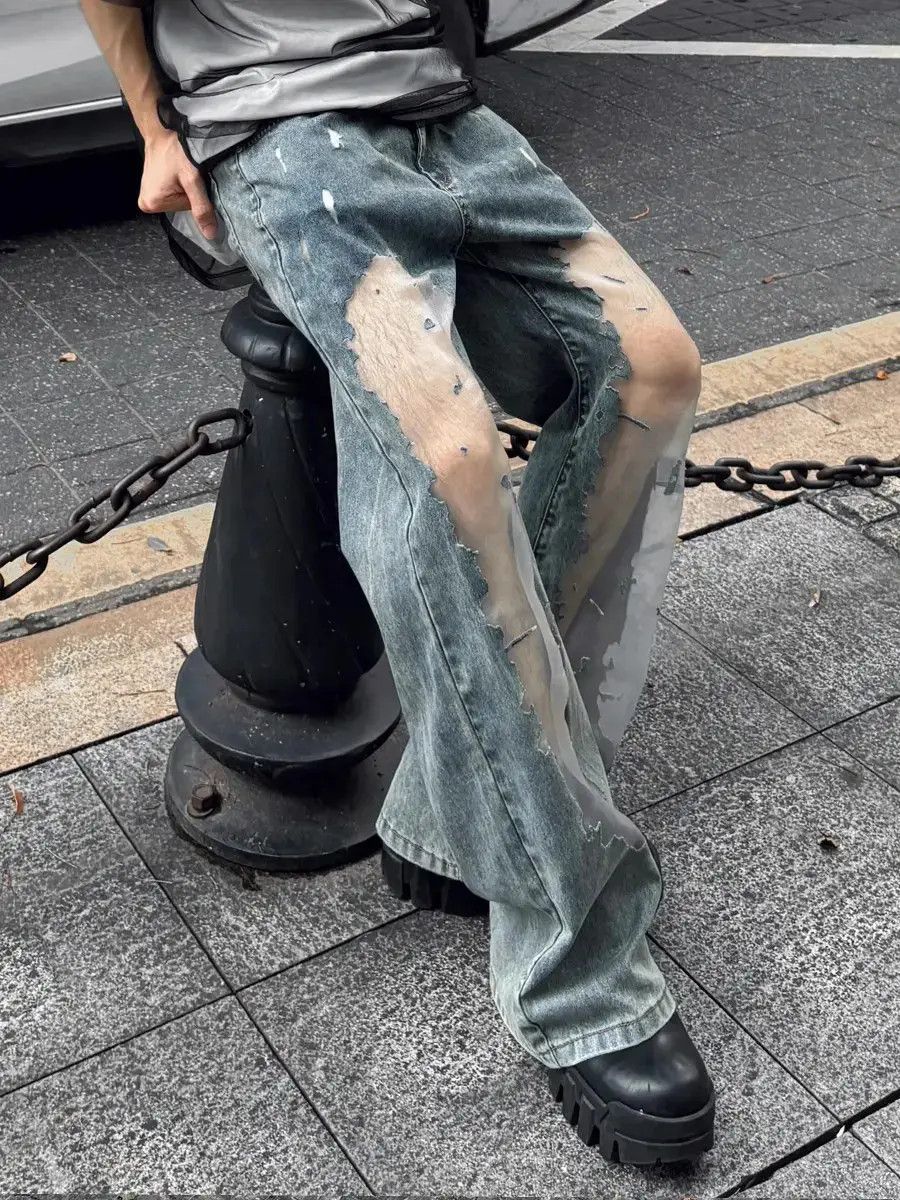 Japanese Brand Loose micro mesh patchwork jeans Size US 32 / EU 48 - 2 Thumbnail