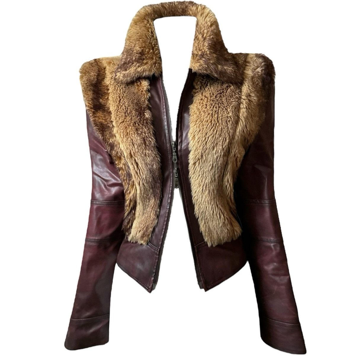 Vintage So sick leather avant garde biker moto jacket with fur Size M / US 6-8 / IT 42-44 - 2 Thumbnail
