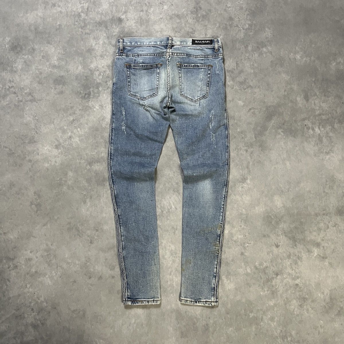 Japanese Brand 2000s Balmain - Destroyed Denim Side Stripe Detail Luxury Size US 27 - 4 Thumbnail