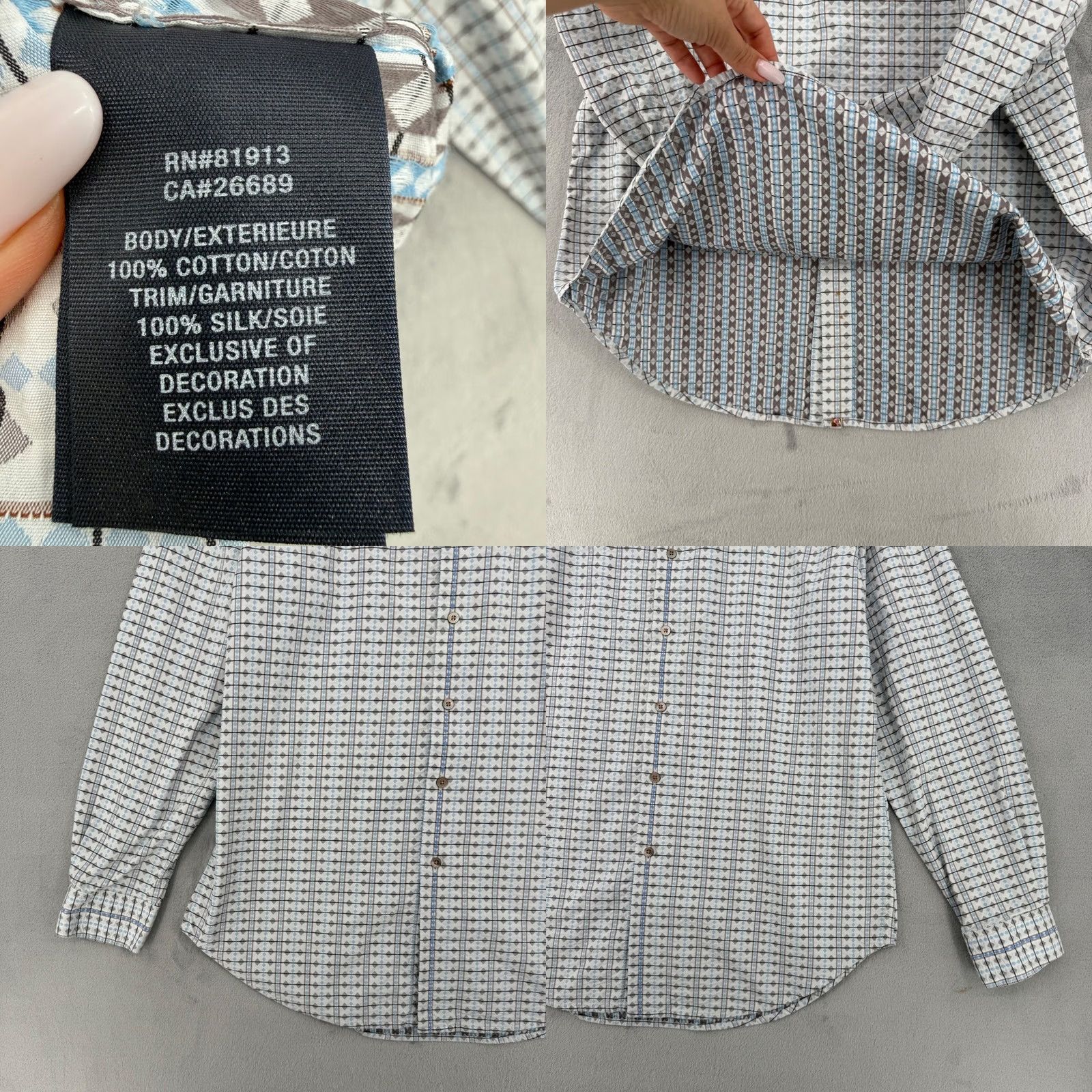 Robert Graham Robert Graham Mens Geometric Diamond Print Button Down Silk Trim Shirt L Size US L / EU 52-54 / 3 - 8 Thumbnail