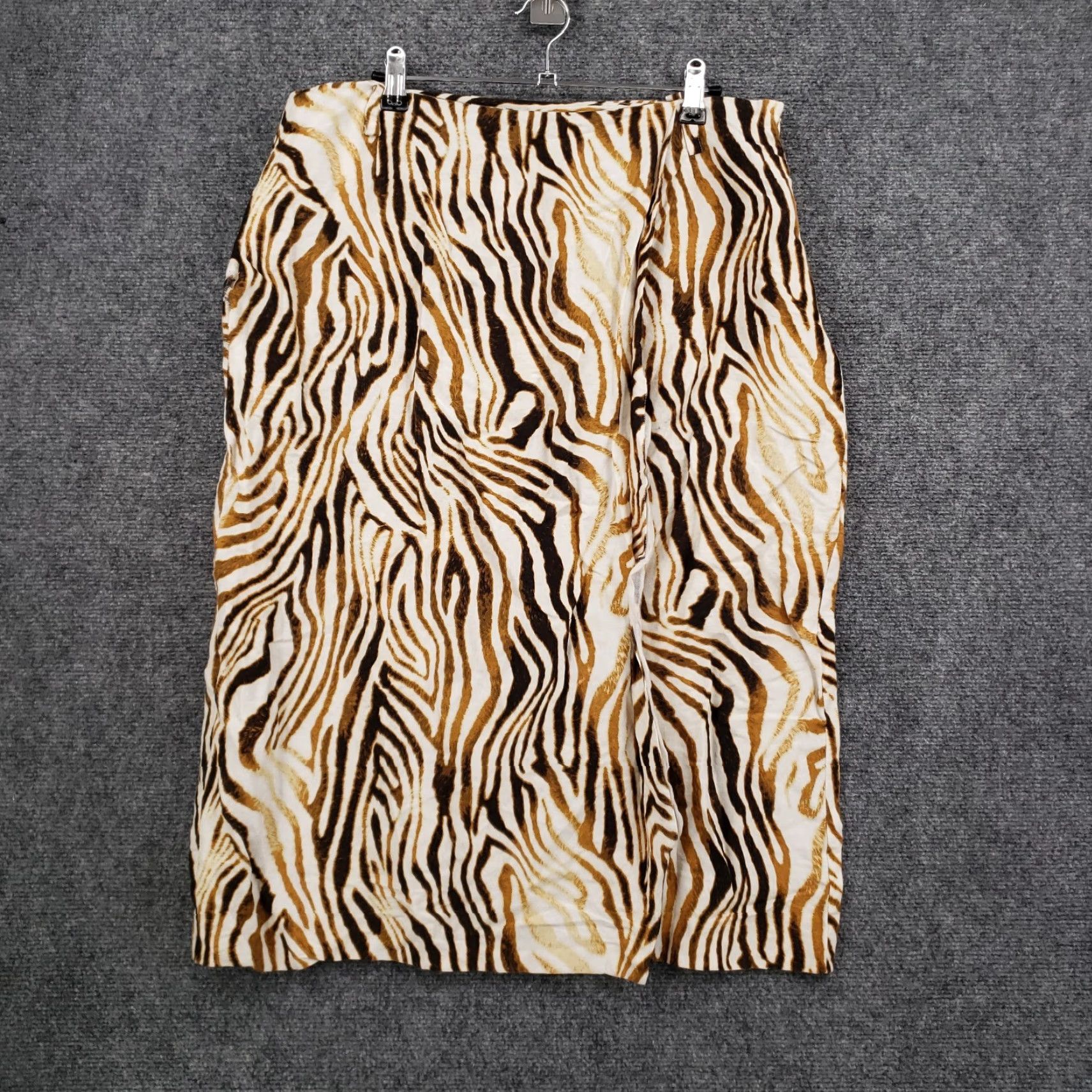 Evan Picone Evan Picone Skirt Womens 14 Brown Linen Blend Knee Length Zebra Wrap Zip Button Accents Zipper Lightweight Bohemian Preppy Spring Fall Casual Dressy Size 36" / US 14 / IT 50 - 2 Thumbnail