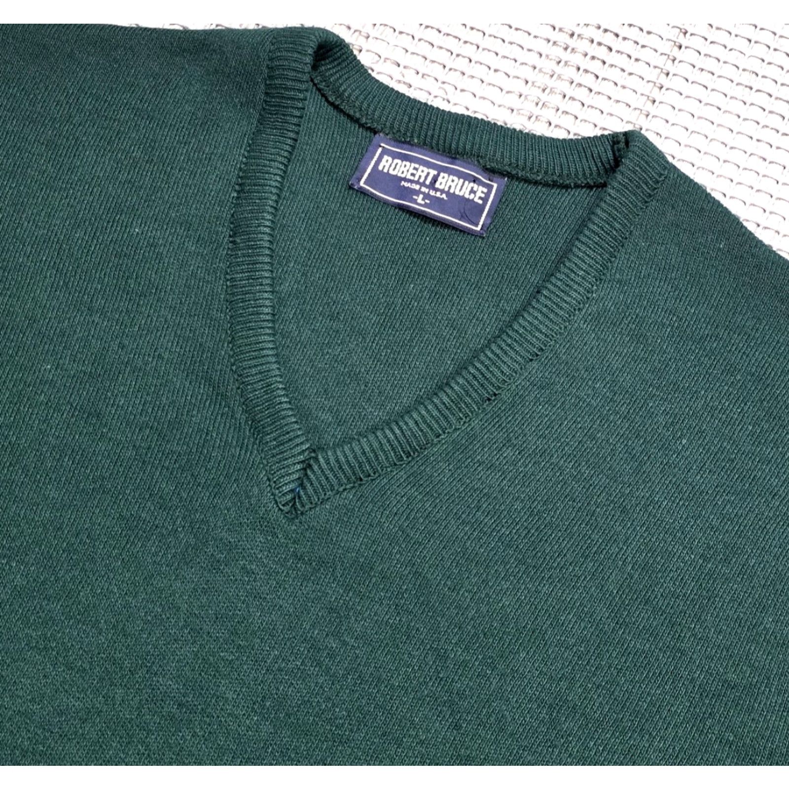 Vintage VINTAGE Robert Bruce Mens L V-Neck Sweater Wool Green USA Union Made Long Sleeve Size US L / EU 52-54 / 3 - 6 Thumbnail