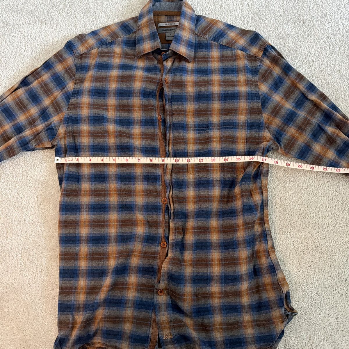 Johnston & Murphy Blue and Brown Plaid button up shirt Size US S / EU 44-46 / 1 - 1 Thumbnail
