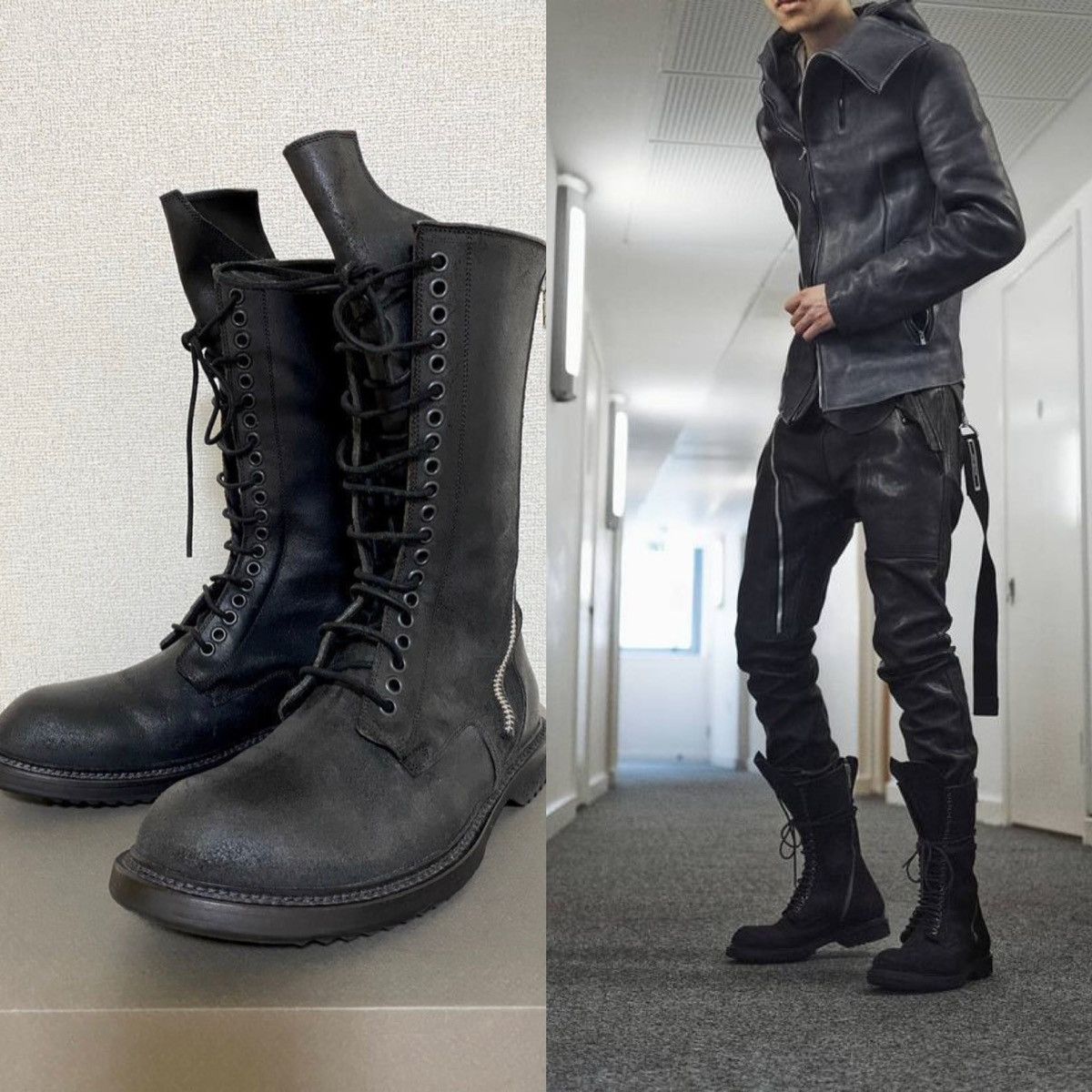 Pre-owned Rick Owens X Rick Owens Drkshdw Fw14 “moody Tall Blistered Double Zip Combat Boots In Black