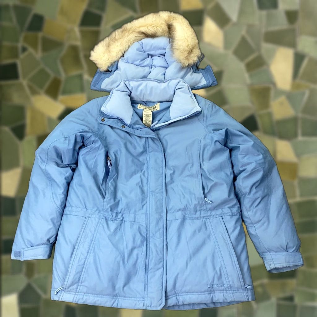 Vintage L.L. Bean Parka Womens Medium Blue Insulated Down Hooded Coat with Fur Trim Zip Size M / US 6-8 / IT 42-44 - 1 Thumbnail